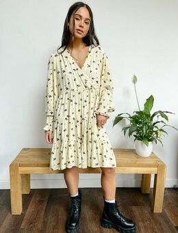 Very oversized wrap front smock dress in panda party print-Neutral