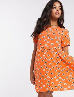 Mini smock dress in summer floral-Orange
