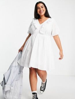 Broderie skater dress with frill detail in white