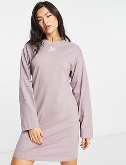 Classics long sleeve tee dress in taupe-Brown