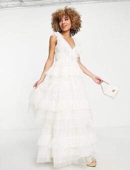 Prom tiered tulle maxi dress in ivory-White