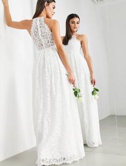 Amalie lace halter neck maxi wedding dress-White