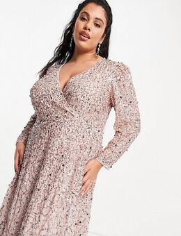 Embellished midi wrap dress in frosted pink