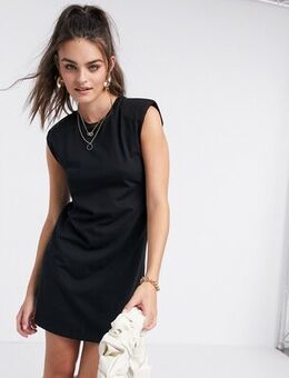 Padded shoulder dress in black