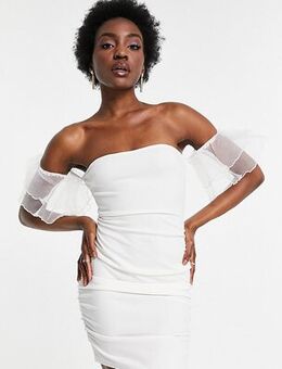 Off shoulder organza sleeve mini dress in white