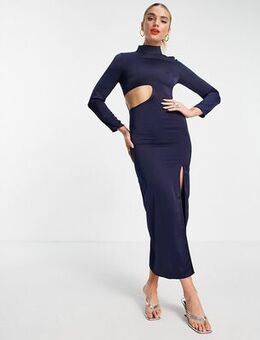 High neck cut out maxi dress in navy