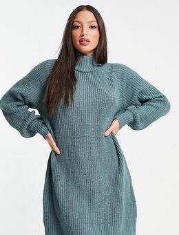 High neck knitted dress in slate blue