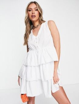 Lisa Jordan sleeveless tiered shirt dress in white