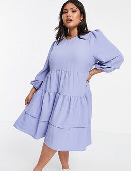 Midi smock dress with sleeve deatil and tiering in lavender blue