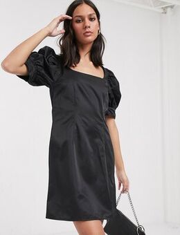 Delana puff sleeve mini dress in black