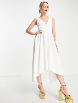 Plunge high low midi dress in ivory-White
