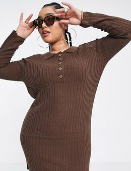 Matilda knitted polo neck dress-Brown