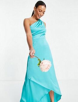 Bridesmaid one shoulder maxi dress in teal-Blue