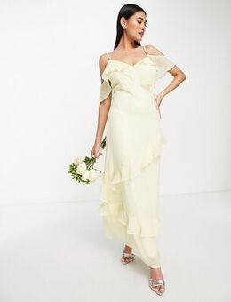 Bridesmaid cami maxi dress with frill detail in yellow