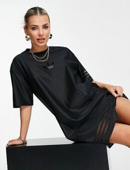 Bellista logo t-shirt dress in black with mesh stripes