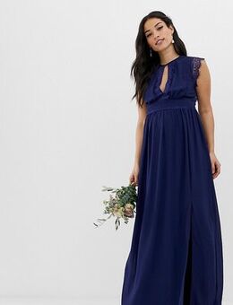 Lace detail maxi bridesmaid dress in navy