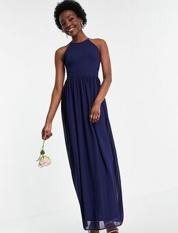 Bridesmaid high neck pleated maxi dress in navy