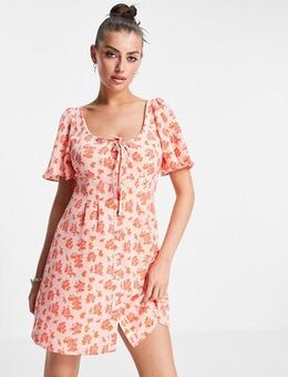 Mini smock dress with drill sleeves in vintage floral-Pink