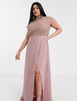 ASOS DESIGN Curve maxi linear embellished bodice dress with high neck and wrap skirt-Multi