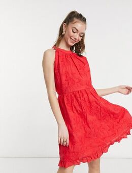 Halterneck embroidery dress in Red