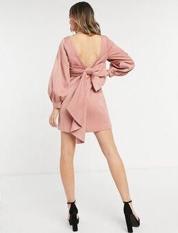 Bow back mini dress in rose pink