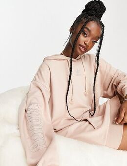 '2000s Luxe' velour hoodie dress in camel with diamante logo-Brown