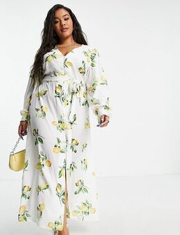 X Stacey Solomon tie detail midi dress in summer lemon print-Multi