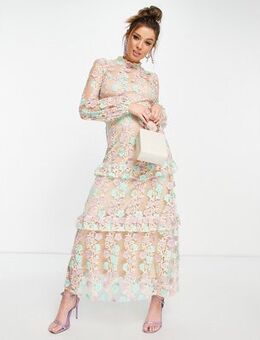 Embellished midaxi dress in mint & apricot-Multi