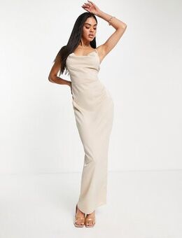 Cowl neck satin maxi dress in champagne-Gold