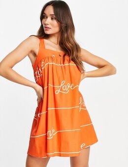 Love print mini dress in orange
