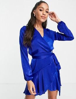 The label satin mini wrap dress in cobalt-Purple