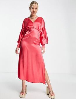 Milly satin batwing midi dress in coral-Pink