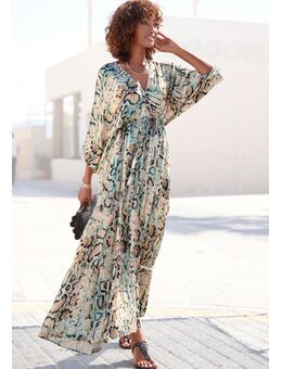 NU 20% KORTING: Maxi-jurk met slangenmotief en v-hals, zomerjurk, casual-chic