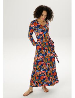 Maxi-jurk met kleurrijke bloemenprint (Met een bindceintuur)