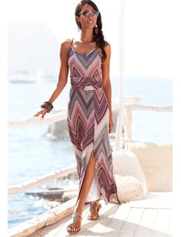 Midi-jurk met zigzag patroon en split, zachte jersey jurk, zomerjurk