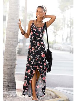Maxi-jurk met beenuitsnede aan de voorkant, zomerjurk met bloemenprint, strandjurk