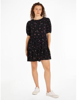 TOMMY JEANS Blousejurk TJW BLACK FLORAL TIERD DRESS EXT