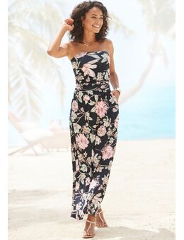 NU 20% KORTING: Maxi-jurk met bloemenprint, bandeau-jurk met zakken, zomerjurk