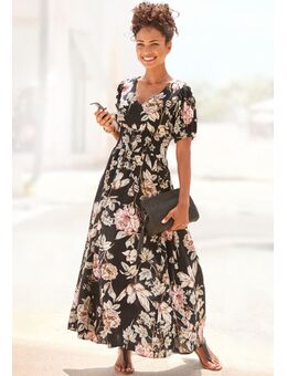 Maxi-jurk met bloemenprint en lichte pofmouwen, zomerjurk, casual-elegant