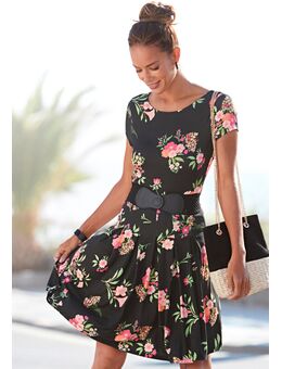 NU 20% KORTING: Gedessineerde jurk met bloemenmotief, t-shirtjurk, zomerjurk