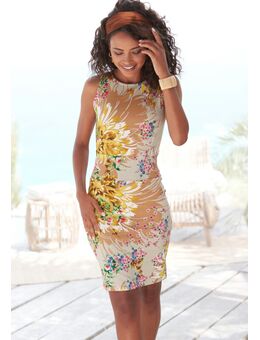 Gedessineerde jurk met bloemenprint, feestelijke zomerjurk, mini jurk, elegant