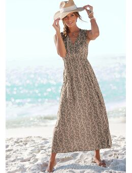 Maxi-jurk in all-over print met v-hals en split, zomerjurk, strandjurk