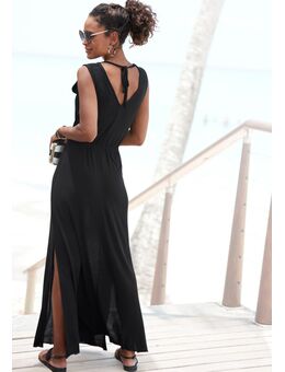 Maxi-jurk met sierbandjes en split, zomerjurk, strandjurk