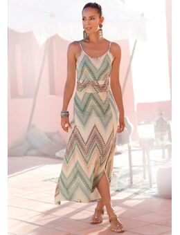 Midi-jurk met zomerse print en split, zomerjurk, strandjurk