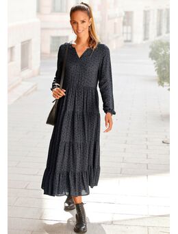 NU 20% KORTING: Maxi-jurk met all-over print en volants, lange mouwen, jurk met print, casual-chic
