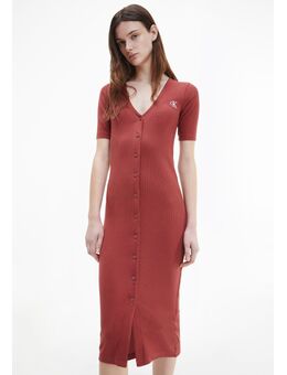 Midi-jurk CK BUTTON THROUGH RIB LONG DRESS met ribstructuur