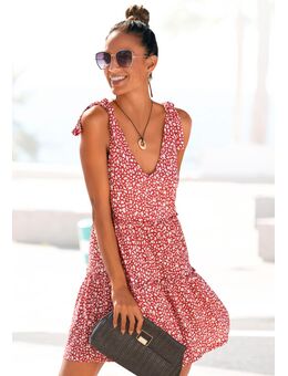 NU 20% KORTING: Gedessineerde jurk met modieuze volants, losse pasvorm, zomerjurk, strandjurk