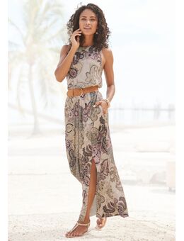 Maxi-jurk met paisley-print en split, licht zomerjurk, strandjurk