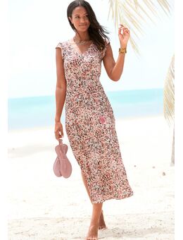 Maxi-jurk met bloemenprint en split, jersey jurk, zomerjurk, strandjurk