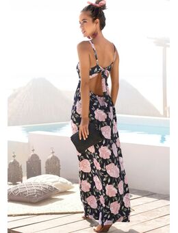 Maxi-jurk met laag uitgesneden rug, zomerjurk met all-over print, strandjurk